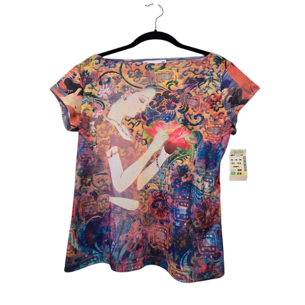 Vtg Museum NWT Womens Graphic Mesh Top MED 90's Y2K 00's Deadstock Hippie USA
